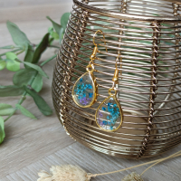 Oorbel druppel bloemetjes blauw/paars